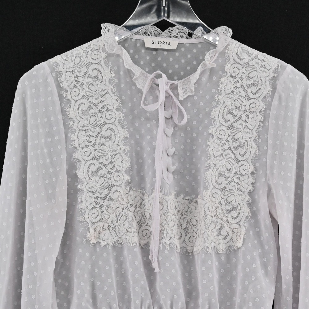 Storia Womens Lace Peasant Top Size S Romantic Ethereal Delicate Boho‎ LAVENDER - Picture 8 of 12